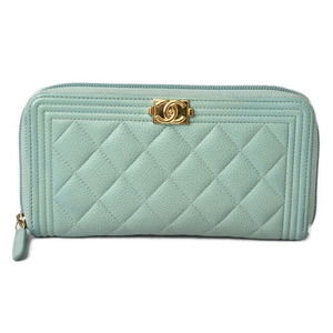 CHANEL Long Wallet Boy Chanel Caviar Skin Mint Green